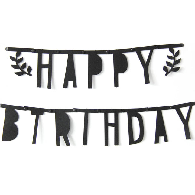 Black Minimalist Happy Birthday Party Garland - Wnkrs
