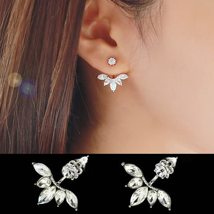 Fashion Romantic Leaf Shaped Crystal Stud Earrings - Wnkrs