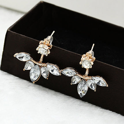 Fashion Romantic Leaf Shaped Crystal Stud Earrings - Wnkrs