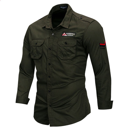 Men's Cotton Military Shirt with Embroidery - Wnkrs