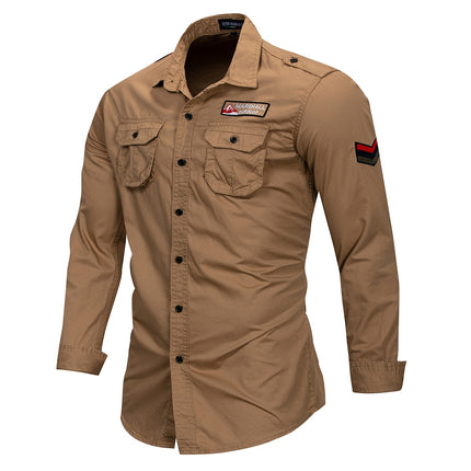 Men's Cotton Military Shirt with Embroidery - Wnkrs