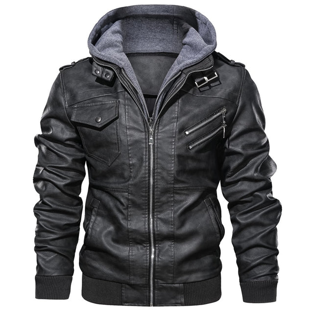Men's Leather Jacket with Hood - Wnkrs