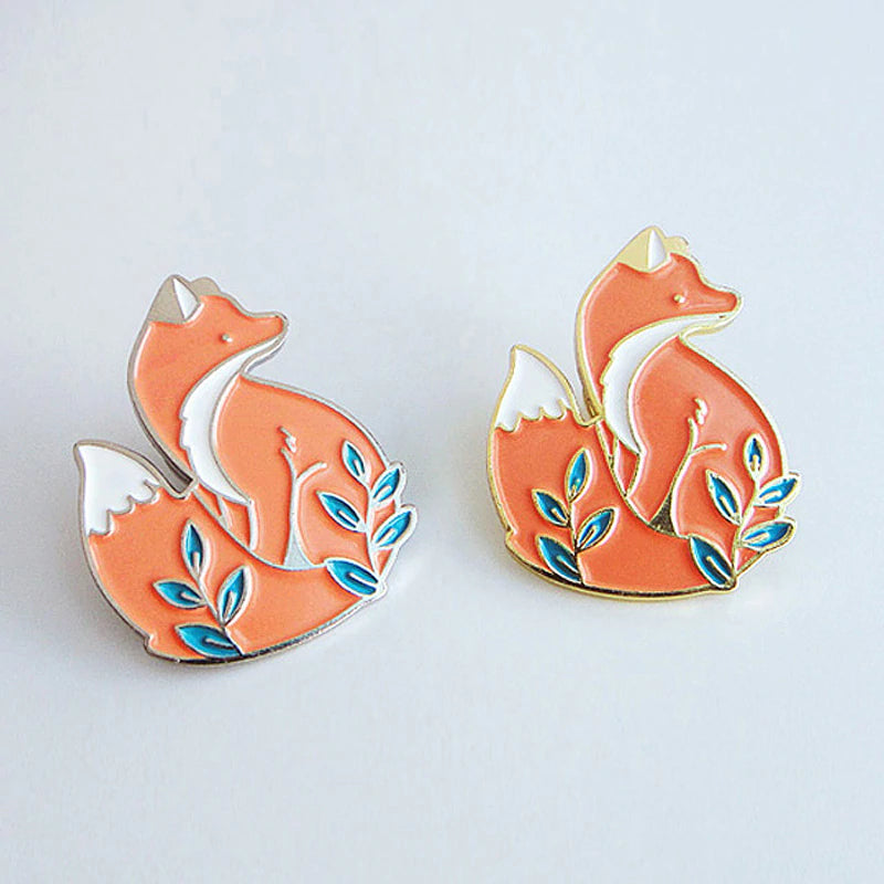Cartoon Gold / Silver Fox Enamel Brooch