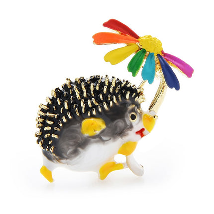 Crystal Hedgehog  with Flower Brooch - Wnkrs