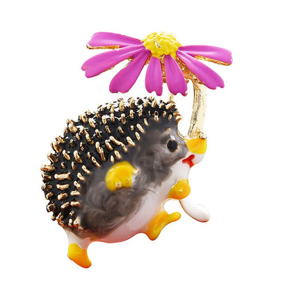 Crystal Hedgehog  with Flower Brooch - Wnkrs