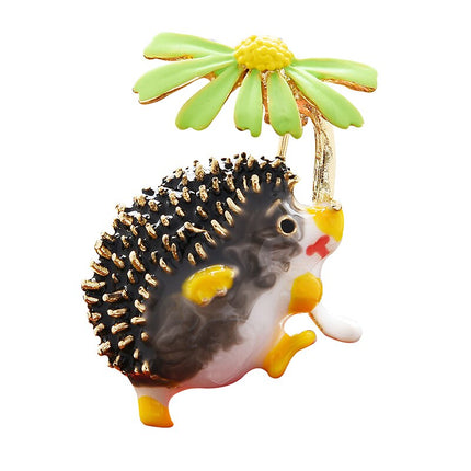 Crystal Hedgehog  with Flower Brooch - Wnkrs