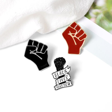 Black Lives Matter Raised Fist Shaped Enamel Brooch - Wnkrs