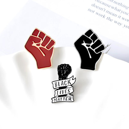 Black Lives Matter Raised Fist Shaped Enamel Brooch - Wnkrs