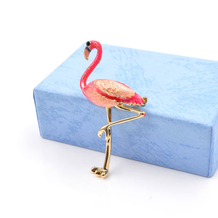 Cute Enamel Flamingo Shaped Brooch - Wnkrs