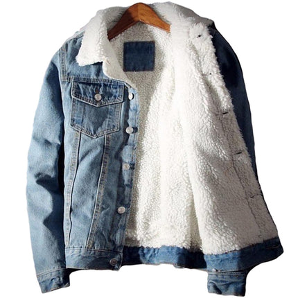 Men's Warm Fleece Denim Jacket with Fur - Wnkrs