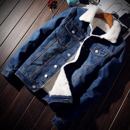 Men's Warm Fleece Denim Jacket with Fur - Wnkrs