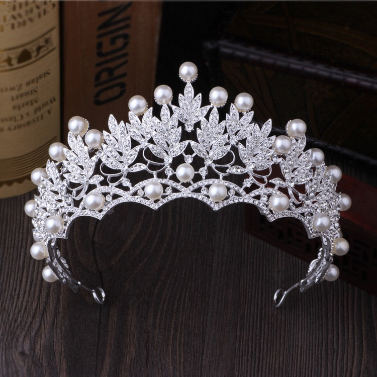 Women's Crystal / Pearl Silver-Tone Hair Crown
