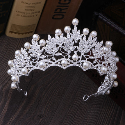 Women's Crystal / Pearl Silver Plated Hair Crown - wnkrs