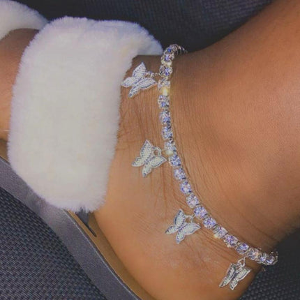 Butterfly Rhinestone Women's Ankle Bracelet - Wnkrs