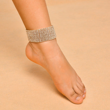 Leg Chain 14 Rows Crystal Wide Anklet For Women - Wnkrs