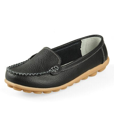 Casual Slip-On Leather Women's Loafer Shoes - Wnkrs