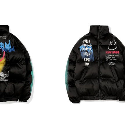 Men's Graffiti Print Puffer Jacket - Wnkrs