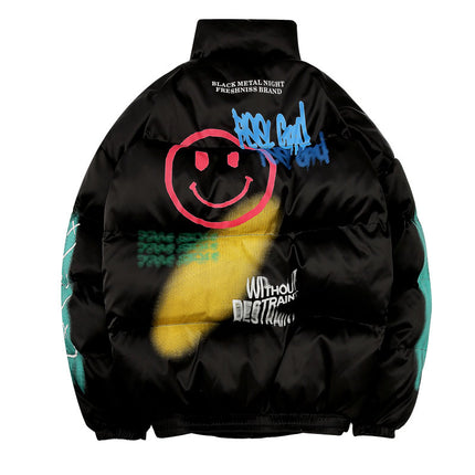 Men's Graffiti Print Puffer Jacket - Wnkrs