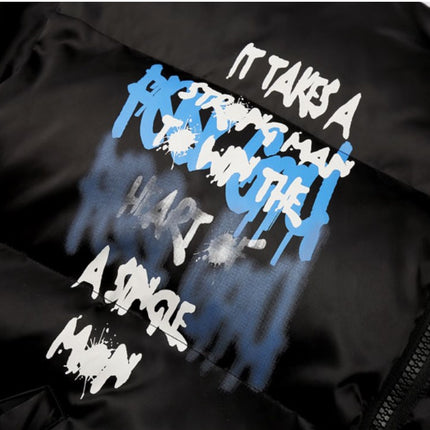 Men's Graffiti Print Puffer Jacket - Wnkrs