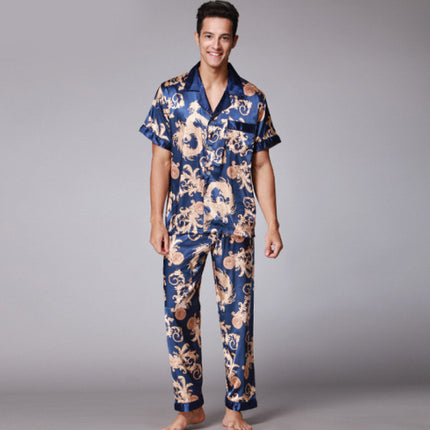 Men's Asian Style Satin Shirt and Pants Pajama Set - Wnkrs