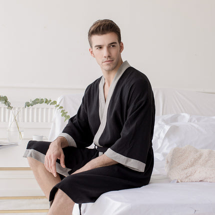 Men's Black Cotton Waffle Bathrobe - Wnkrs