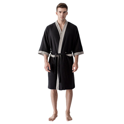 Men's Black Cotton Waffle Bathrobe - Wnkrs