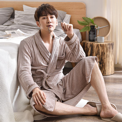 Men's Apricot Coral Velvet Robe with Belt - Wnkrs