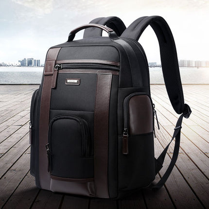 Men's Chocolate Leather Detail Laptop Backpack - Wnkrs