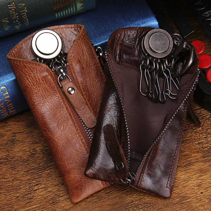 Men's Cow Leather Zipped Key Wallet
