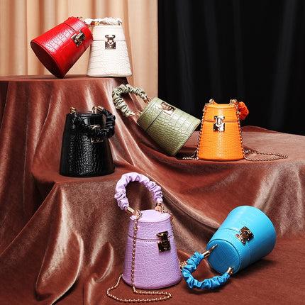 Women's Crocodile Pattern Round Bucket Bag - Wnkrs