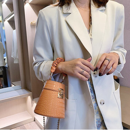 Women's Crocodile Pattern Round Bucket Bag - Wnkrs