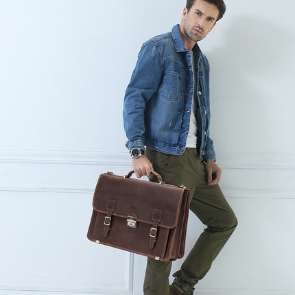 Men's Retro Leather Shoulder Briefcase - Wnkrs