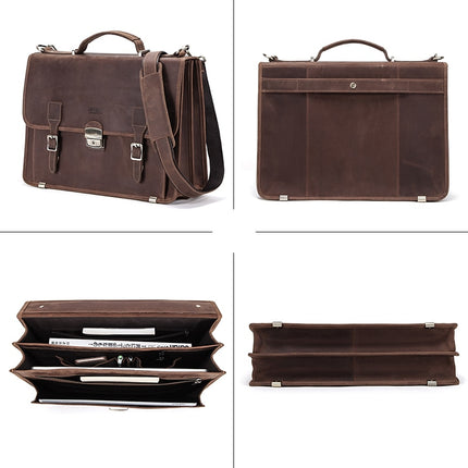 Men's Retro Leather Shoulder Briefcase - Wnkrs