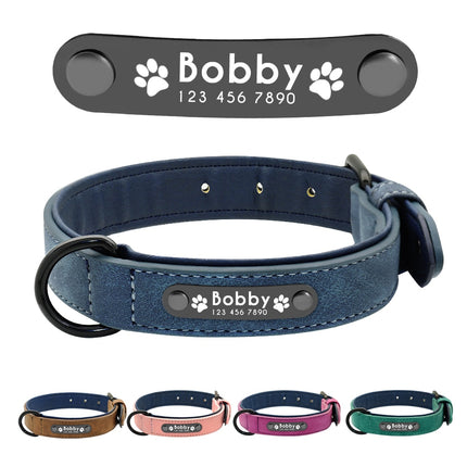 Dog's Leather Collar with ID Tag - wnkrs