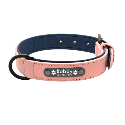 Dog's Leather Collar with ID Tag - wnkrs