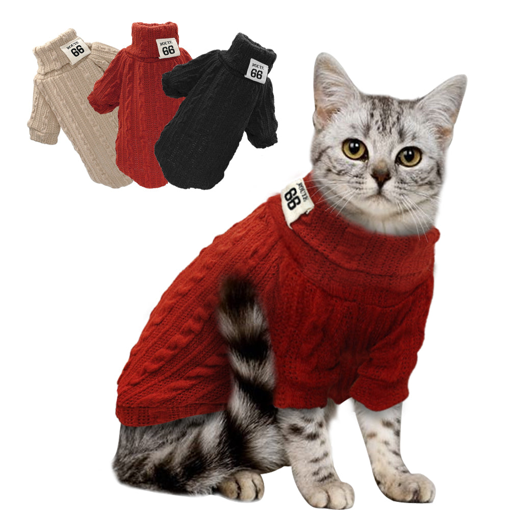 Warm Wool Knitted Turtleneck Cat Sweater
