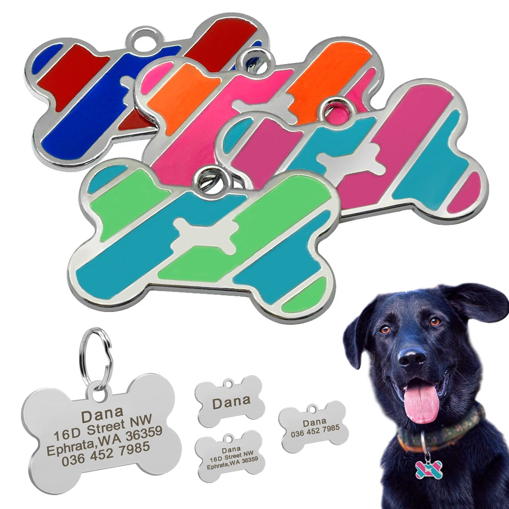 Dog's Striped Bone Shaped ID Tag