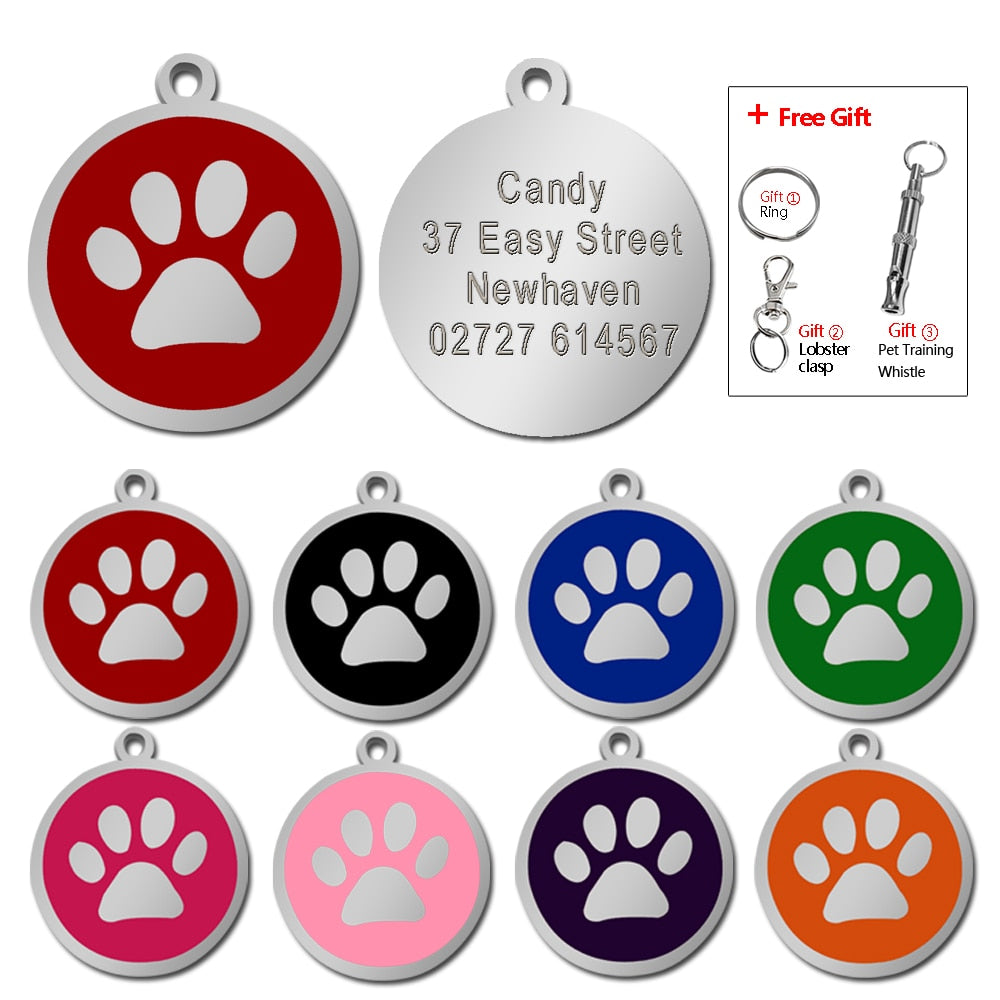 Dog's Silver Paw Patterned ID Tag