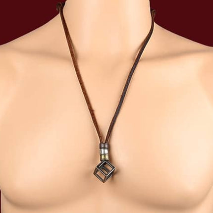 Leather Necklace for Men with Metal Cube Pendant - Wnkrs