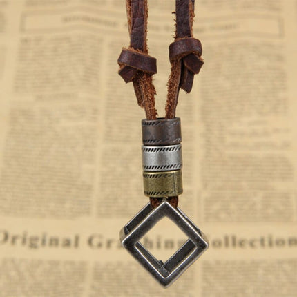 Leather Necklace for Men with Metal Cube Pendant - Wnkrs