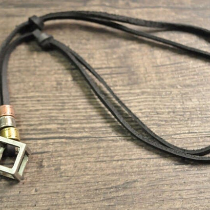 Leather Necklace for Men with Metal Cube Pendant - Wnkrs