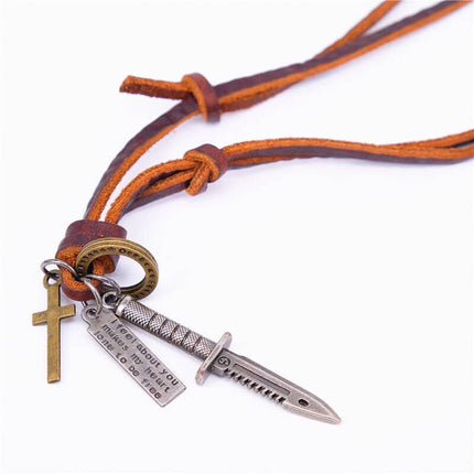 Leather Necklace for Men with Metal Cube Pendant - Wnkrs