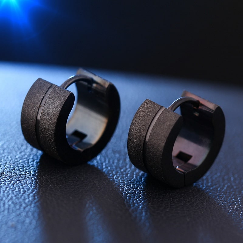 Gold/Silver/Black Stainless Steel Round Stud Earrings for Men