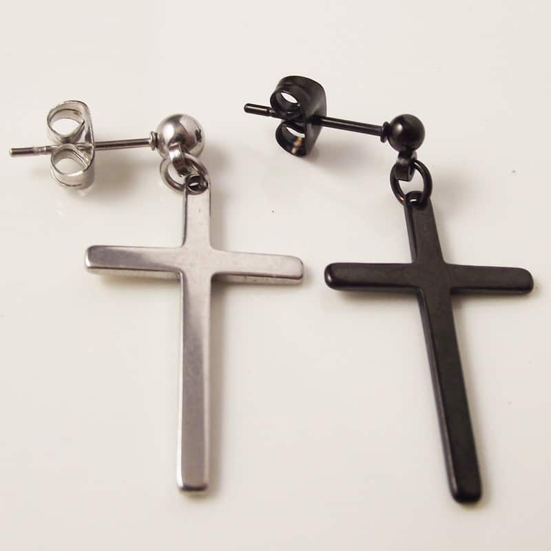 Men's Black and Silver Stainless Steel Stud Earrings