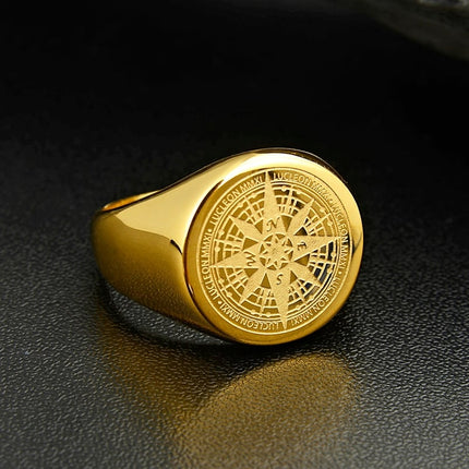 Men's Simple Compass Patterned Ring - Wnkrs