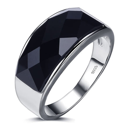 Men's Stylish Silver Ring with Large Black Crystal - Wnkrs