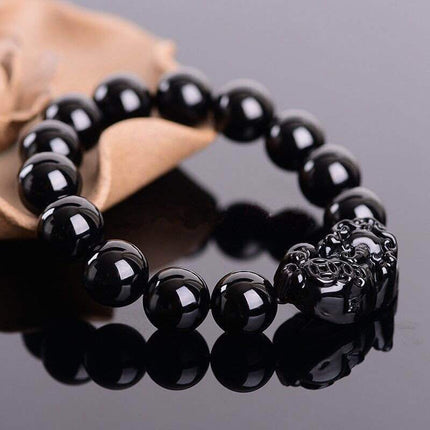 Buddhism Obsidian Stone Beaded Bracelet - Wnkrs