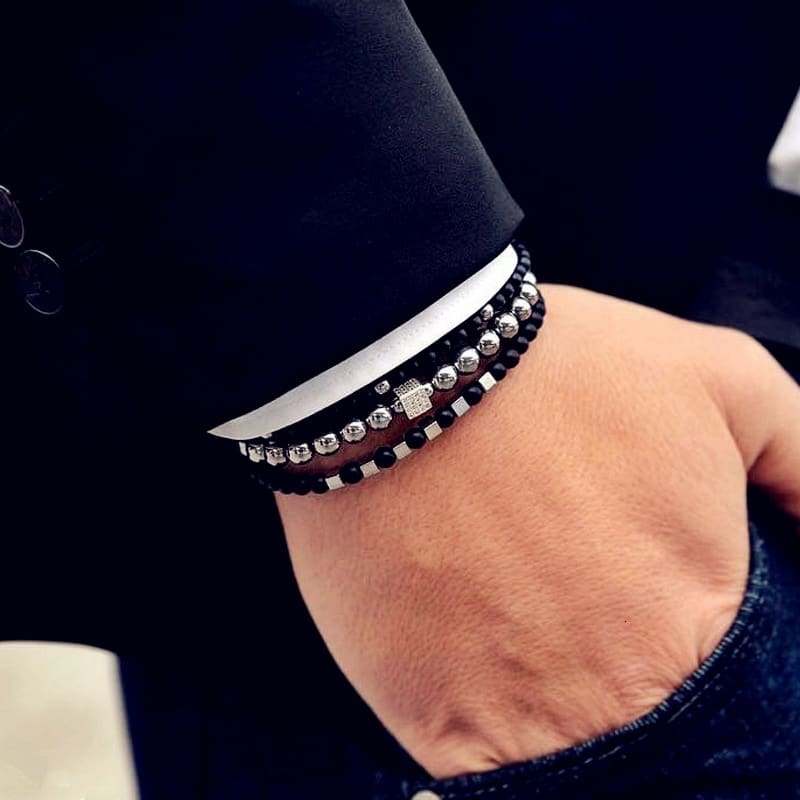 Men's Beaded Bracelet Set 3 Pcs