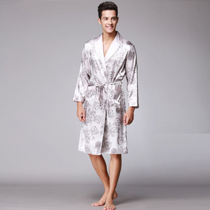 Men's Knee Length Bathrobe with Pattern - Wnkrs