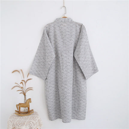 Men's Black/Gray Loose Thin Style Cotton Bathrobe - Wnkrs